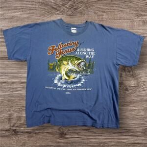 Vintage Following Jesus & Fishing T Shirt Men's XL Y2K Bass Fish Christian Tee